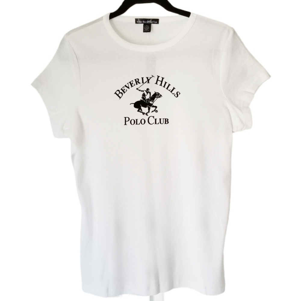 NWT Y2K Women Plus Fitted Beverly Hills Polo Club Capped Sleeve White T-Shirt 1X